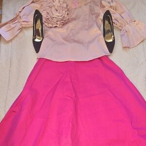 Pink Blouse and peach skirt with complimentary shoes